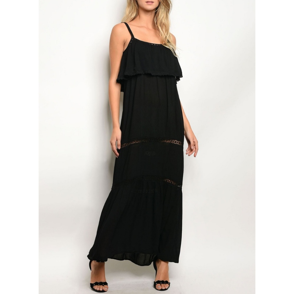 Black Ruffle Maxi Dress {Solemio} - Picture 2 of 3